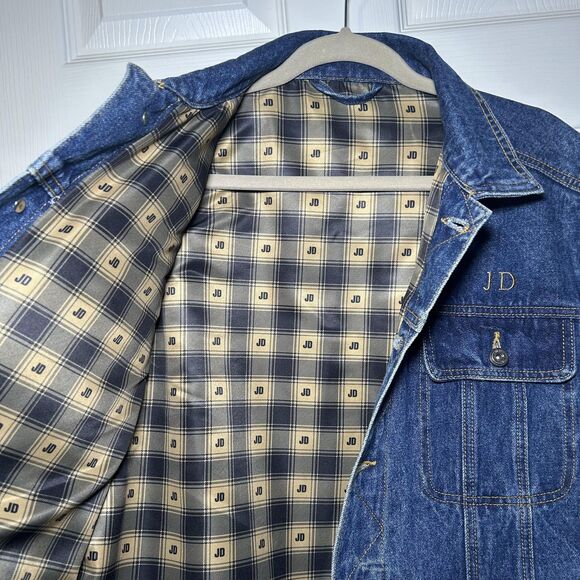 Danbury Mint Men Large Plaid Lined Trucker Jean Coat Personalized (JD) Initials - Picture 7 of 9